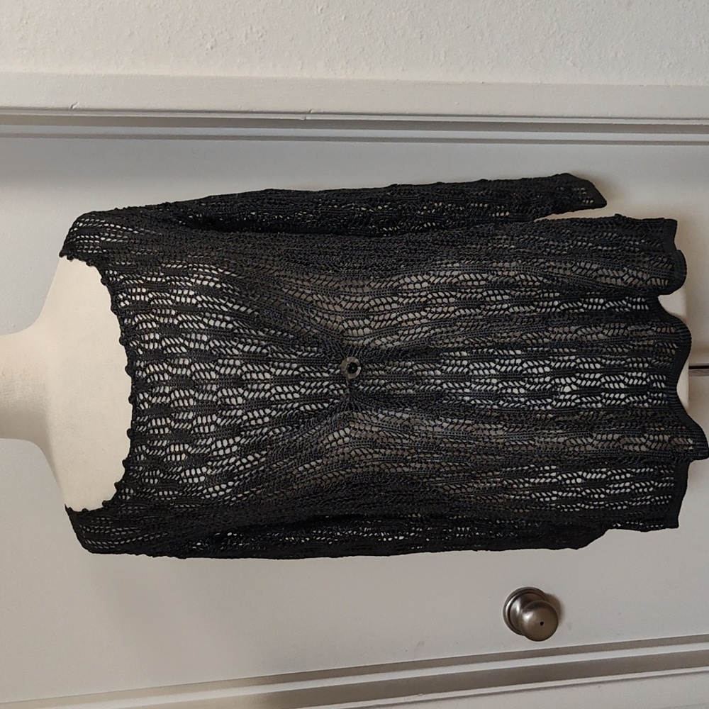 Eileen Fisher Dark Grey Crochet Pullover Sweater L